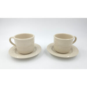 Longaberger Pottery Coffee Tea Mug Cup & Saucer Set Ivory White Woven Traditions